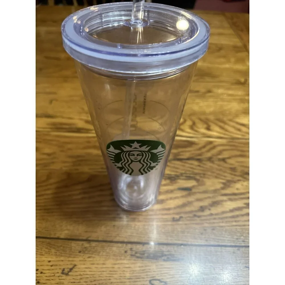 𝅺starbucks Cold Cup 24 oz Clear Hard Plastic Tumbler Cup with Straw